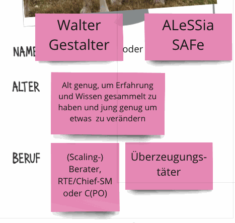 Postits with descriptions of the name and profession of a "thought leader" persona